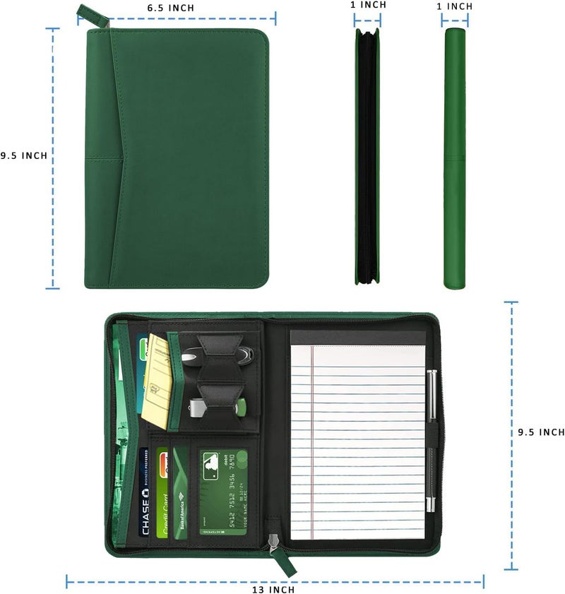 Gorbado Junior Padfolio Portfolio with 5 x 8 Writing Pad, A5 Business Portfolio Binder Folder Organizer Multi-Function Combination Case for Men Women, Dark Green - Image 4